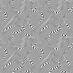 Fototapeta premium Abstract Illustration of Wave Stripes. Black and White Striped Background with Geometric Pattern and Visual Distortion Effect. Abstract Geometric Pattern Texture