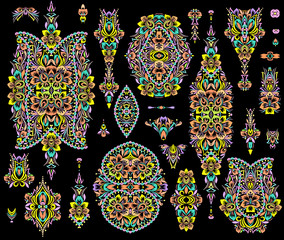 A colorful collection of floral patterns and ethnic elements.Traditional eastern symbols for decoration, for clothes. Ethnic ornament - object isolated. Vector bright print.