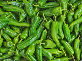 Green peppers on the street market stall