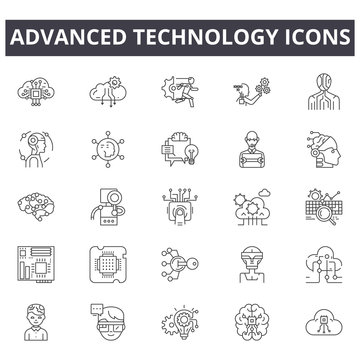 Advanced technology line icons. Editable stroke. Concept illustrations: digital business, connection, communication, innovation, tech etc. Advanced technology  outline icons