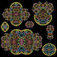  Colorful collection of floral patterns and ethnic elements.Traditional eastern symbols for decoration, for clothes. Ethnic ornament - object isolated. Vector bright print.