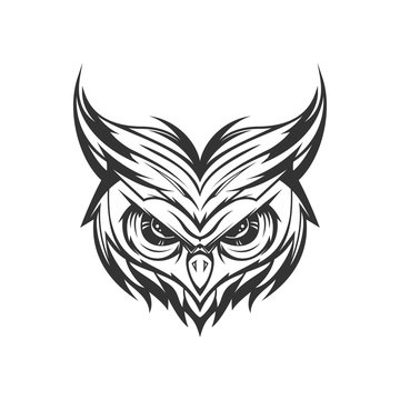 Owl Head Tattoo Illustration and tshirt design vector