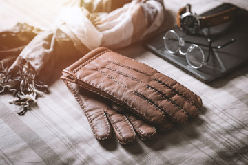 brown leather gloves