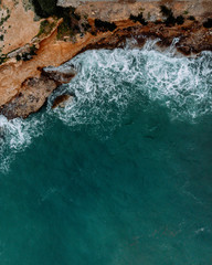 Obraz premium Aerial drone view video of sea near beach with birds fly, Attica, Greece