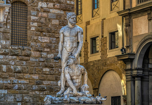 Marble sculpture of Hercules and Cacus at Piazza della Signoria i Florence, Italy