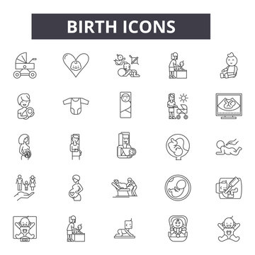 Birth line icons for web and mobile. Editable stroke signs. Birth  outline concept illustrations