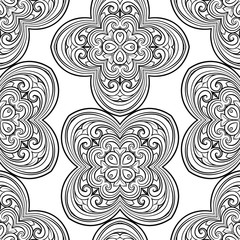 Seamless geometric line pattern in eastern or arabic style. Exquisite monochrome texture. Black and white graphic background, lace pattern