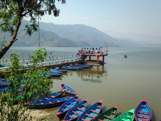 boats near pear on Phewa lake, Pokhara, Nepal
