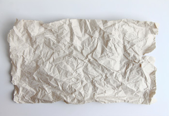 piece of crumpled paper on white background.