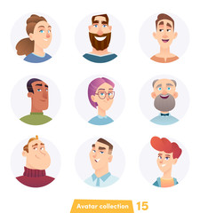 Cheerful people avatar collection. User faces. Trendy modern style. Flat Cartoon Character design.