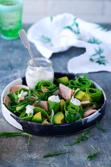 Smoked turkey Avocado Crepes Salad.