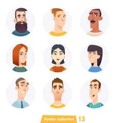 Cheerful people avatar collection. User faces. Trendy modern style. Flat Cartoon Character design.