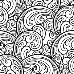 Seamless baroque scrolls line pattern in eastern or arabic style. Exquisite monochrome texture. Black and white graphic background, lace pattern