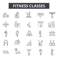 Fitness classes line icons for web and mobile. Editable stroke signs. Fitness classes  outline concept illustrations