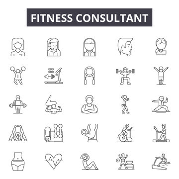Fitness consultant line icons for web and mobile. Editable stroke signs. Fitness consultant  outline concept illustrations