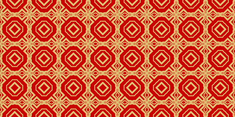 Modern Stylish Geometry Seamless Pattern Art Deco Background. Luxury Texture For Wallpaper, Invitation. Vector Illustration And Handmade Symbol. Red gold color