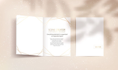 Vector scene, stationery mock up for social media. Editable transparent shadow. Background with sunlight