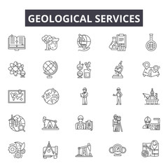Geological services line icons for web and mobile. Editable stroke signs. Geological services  outline concept illustrations