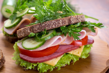 Healthy sandwich on whole grain bread