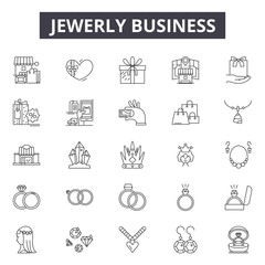 Jewerly business line icons for web and mobile. Editable stroke signs. Jewerly business  outline concept illustrations