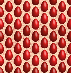 Vector red dyed easter eggs on textured cream pattern