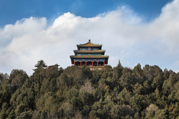 Famous Jingshan Park Pavilion, next to the Forbidden City in Beijing, Capital of China