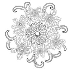 Doodle art flowers. Zentangle floral pattern. Hand-drawn herbal design elements.