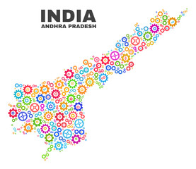 Mosaic technical Andhra Pradesh State map isolated on a white background. Vector geographic abstraction in different colors.