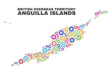 Mosaic technical Anguilla Islands map isolated on a white background. Vector geographic abstraction in different colors.