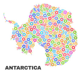 Mosaic technical Antarctica continent map isolated on a white background. Vector geographic abstraction in different colors.
