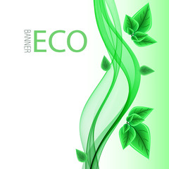  Vertical wavy green wave with leaves. Clean eco design