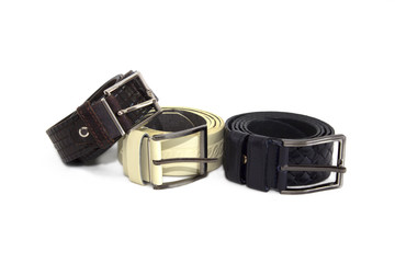 Belt men's leather brown blue white on a white background.