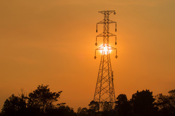 The sun and the high voltage pole