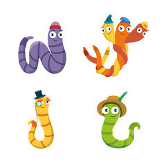 Funny multi-colored earthworms