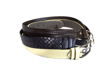 Belt men's leather brown blue white on a white background.