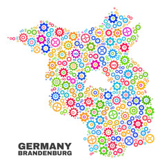 Mosaic technical Brandenburg Land map isolated on a white background. Vector geographic abstraction in different colors.