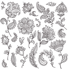 Big vector set of henna floral elements