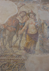 Fototapeta na wymiar Мозаичные полы в доме Диониса,сохранившиеся со времен Римской Империи, Пафос, Кипр