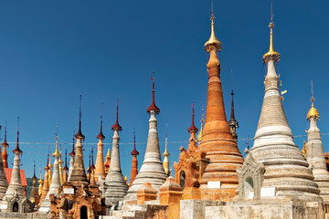 Fototapeta premium Burma, Asia - view of the towers of old temples.
