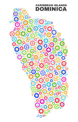 Mosaic technical Dominica Island map isolated on a white background. Vector geographic abstraction in different colors.
