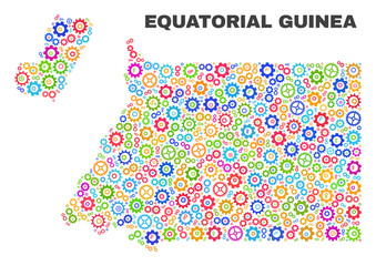 Mosaic technical Equatorial Guinea map isolated on a white background. Vector geographic abstraction in different colors.