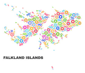 Mosaic technical Falkland Islands map isolated on a white background. Vector geographic abstraction in different colors.
