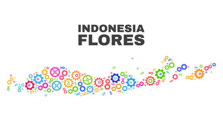 Mosaic technical Flores Islands of Indonesia map isolated on a white background. Vector geographic abstraction in different colors.