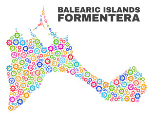 Mosaic technical Formentera Island map isolated on a white background. Vector geographic abstraction in different colors.