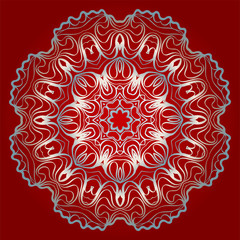 Round Mandala. For Coloring Book, Greeting Card, Invitation, Tattoo. Anti-Stress Therapy Pattern. Vector Illustration. Silver, red color