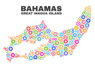 Mosaic technical Great Inagua Island map isolated on a white background. Vector geographic abstraction in different colors.
