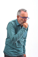 man with cough on white background