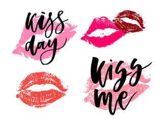 World Kissing Day lettering in lips. Template for card, poster, print.