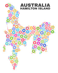 Mosaic technical Hamilton Island map isolated on a white background. Vector geographic abstraction in different colors.