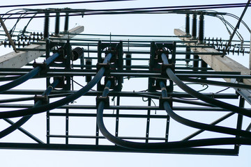 Messy electrical and telecommunication wire in Bankgkok, Thailand